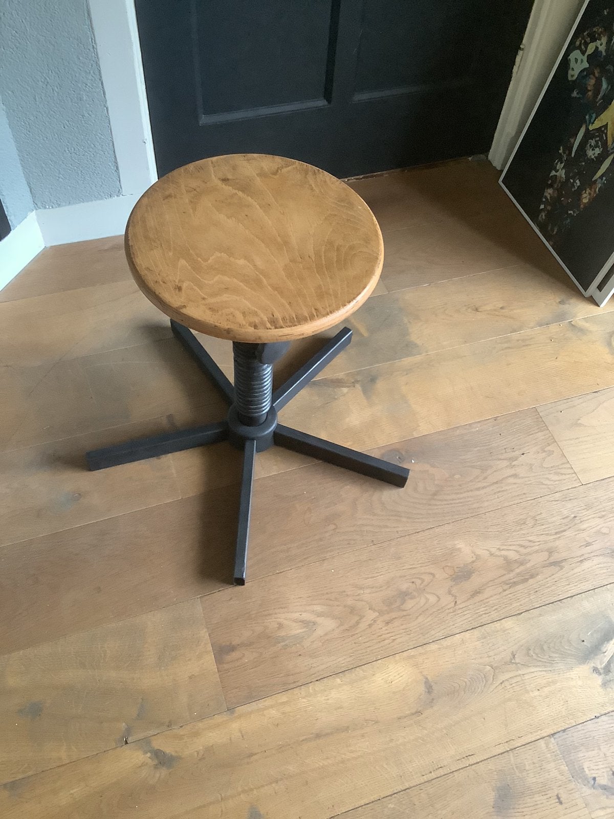 Krukje industriëel vintage draaibaar metaal hout €55, Ophalen, In hoogte verstelbaar, Zo goed als nieuw, Hout