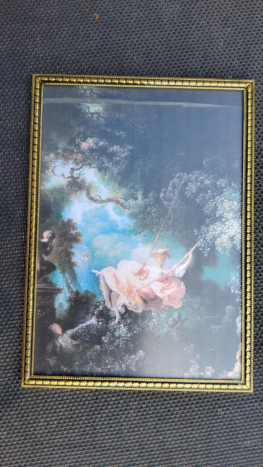 Oud retro goud kleurige fotolijstje bewerkte rand mat glas., Ophalen of Verzenden