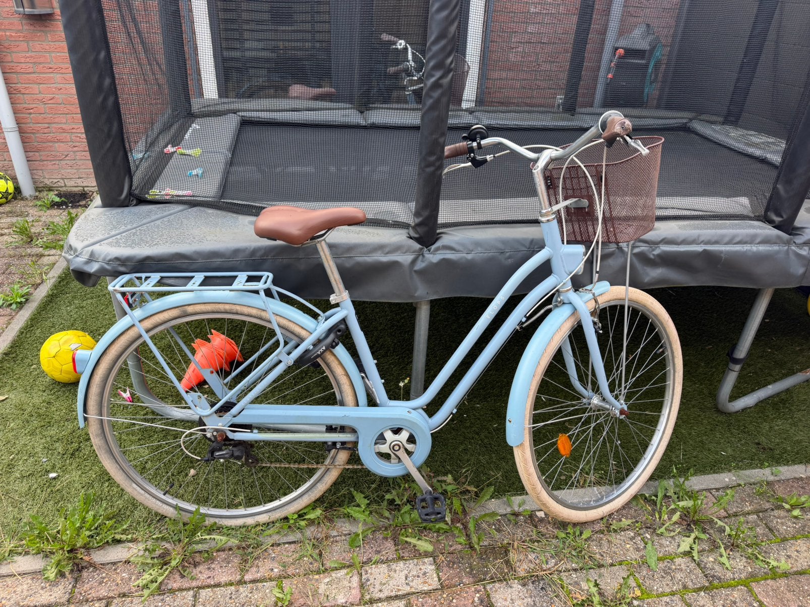 Decathlon Elops 520 damesfiets lichtblauw maat S/M 28 inch, Gebruikt, Velgrem, (Extra) lage instap, Minder dan 47 cm