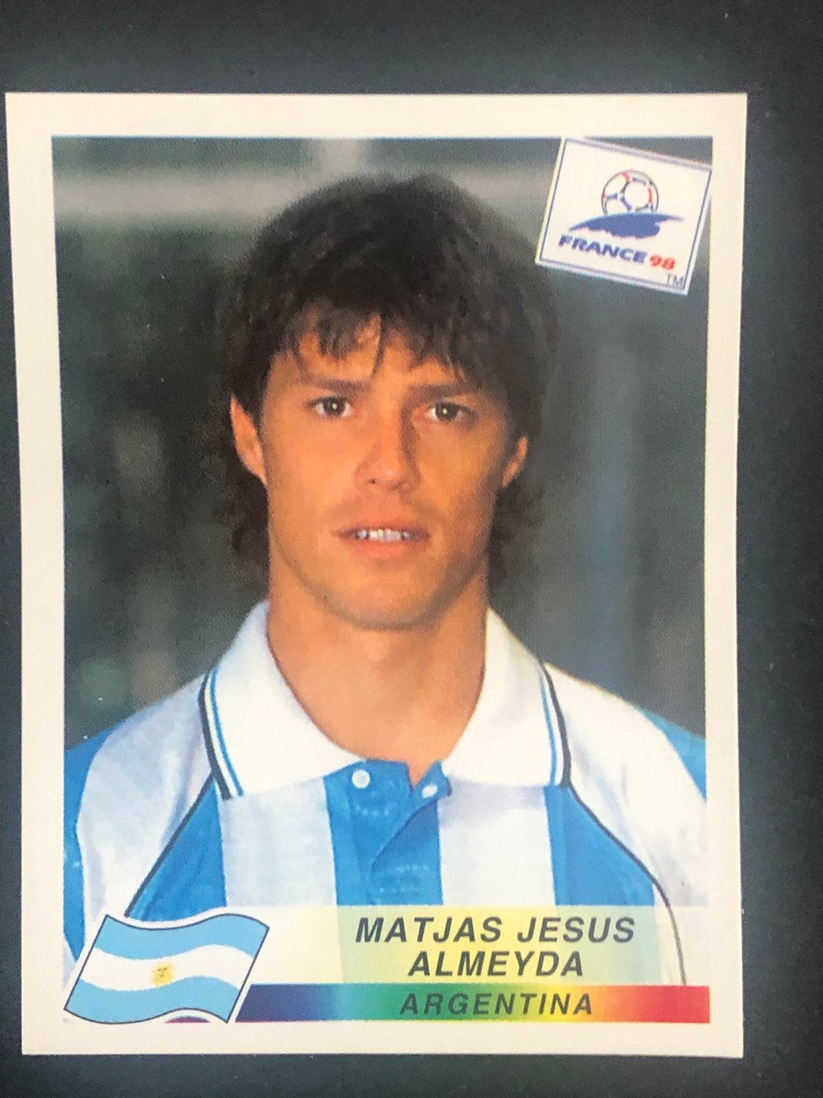 Panini France 98 Matías Almeyda Sticker WK Voetbal, Ophalen of Verzenden, Zo goed als nieuw, Sport