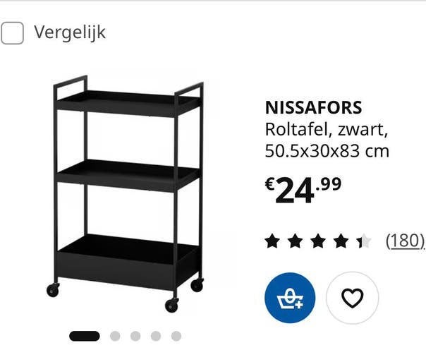 IKEA Nissafors roltafel zwart, Ophalen, Zwart, 50 tot 100 cm, Zo goed als nieuw