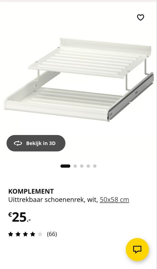 IKEA KOMPLEMENT Uittrekbaar schoenenrek, wit, 50x58 cm, Ophalen, Zo goed als nieuw