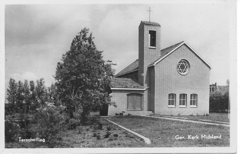 Oude Ansichtkaart Terschelling Ger. Kerk Midsland, Ophalen of Verzenden, 1940 tot 1960, Ongelopen, Waddeneilanden