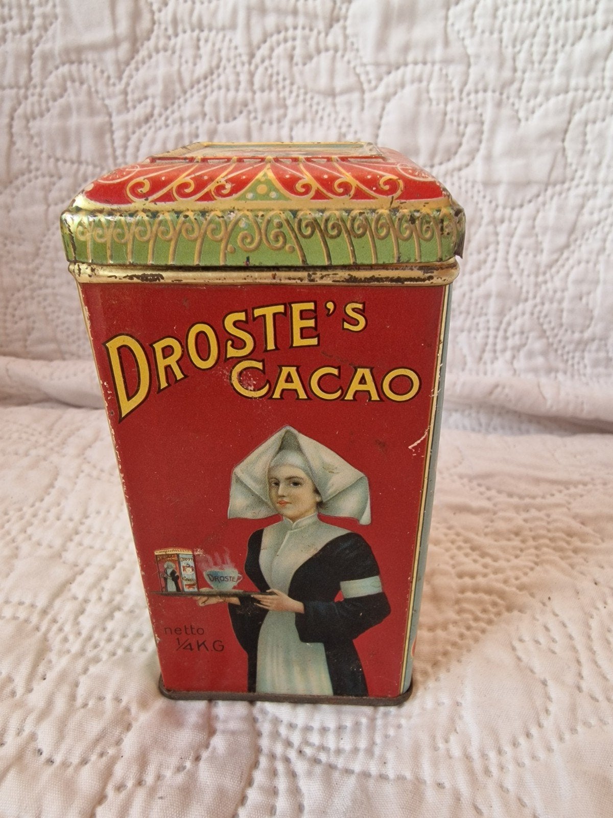 Vintage Droste's Cacao blik met zuster en kroon, Ophalen of Verzenden, Gebruikt, Overige, Droste