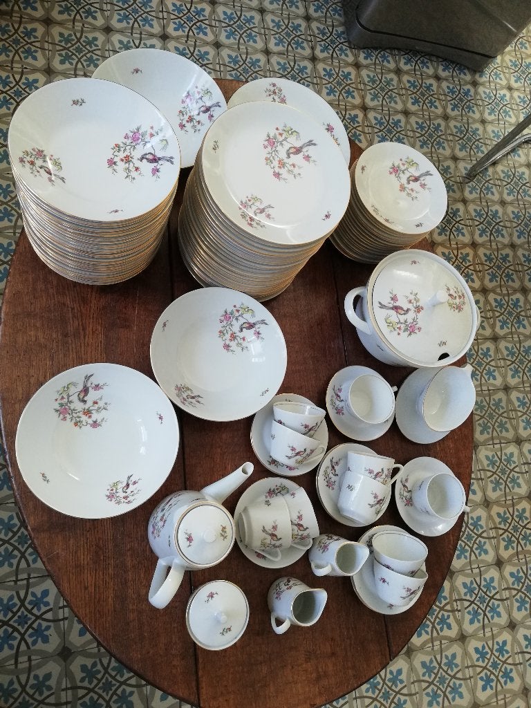 18 pers servies paradijsvogel Vintage VEEL BORDEN, Ophalen, Zo goed als nieuw, Bord(en), Overige stijlen