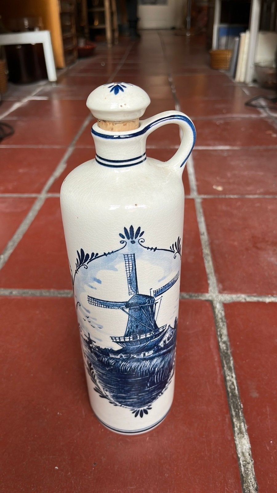 Delfts Blauw karaf / jeneverkruik met molen & bloem motief, Ophalen of Verzenden