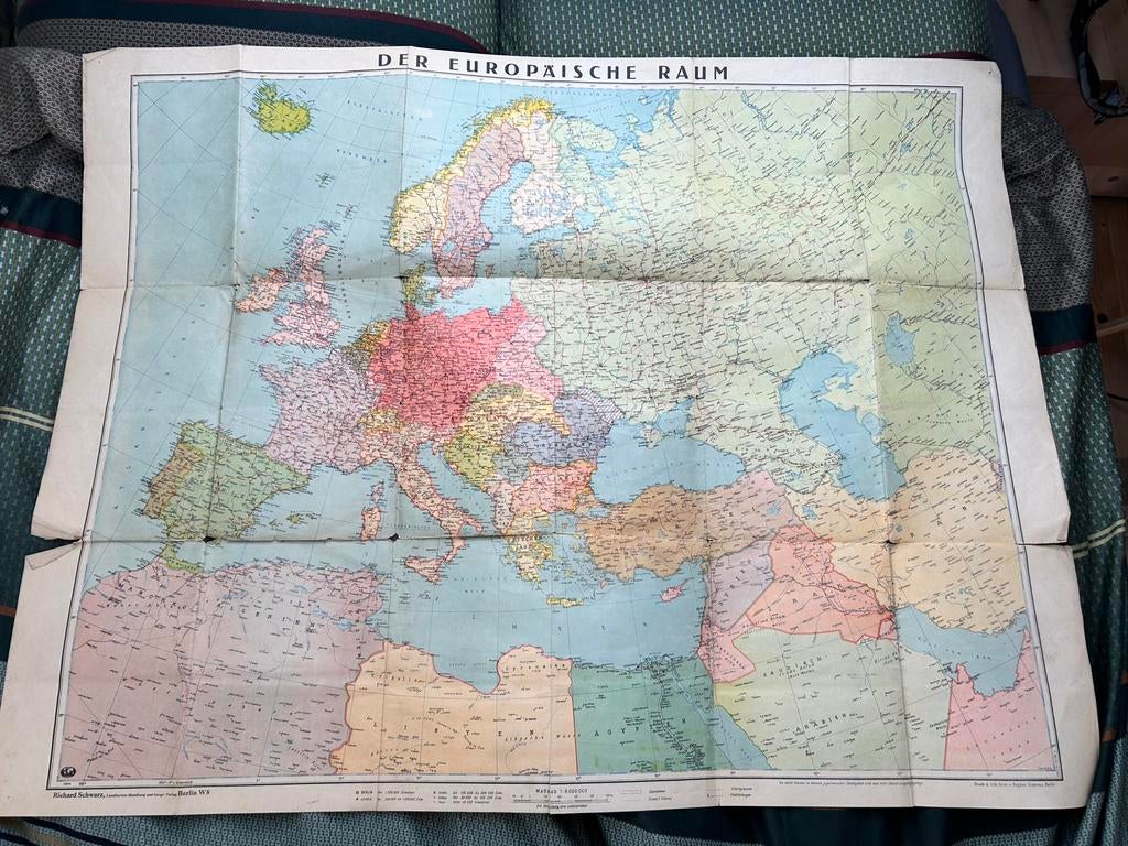 WW2 grote duitse kaart Europa, Noord Afrika & West Siberië, Verzamelen, Militaria | Tweede Wereldoorlog, Ophalen of Verzenden