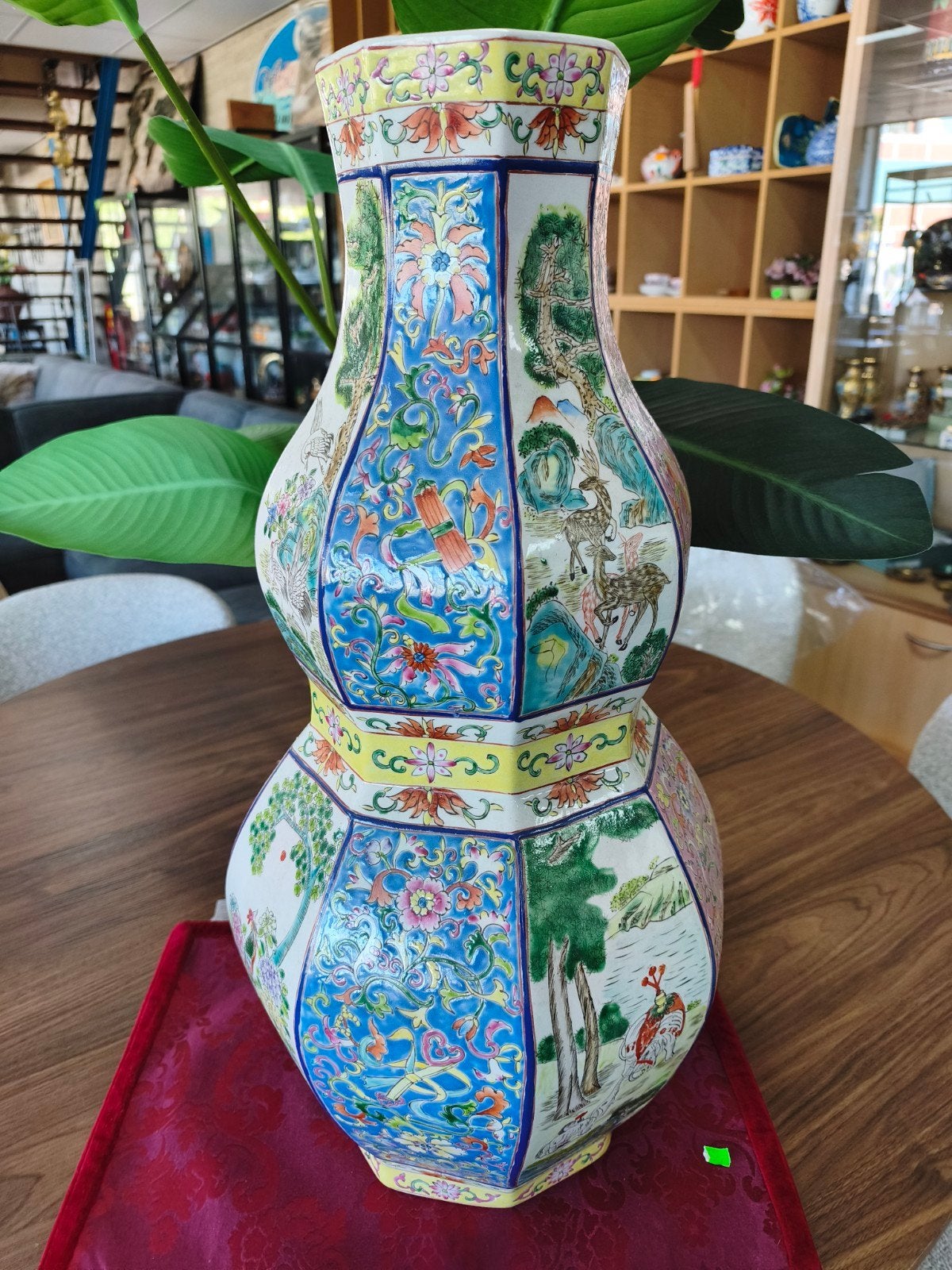 Grote Chinese Zeshoekige Kalebasvaas - Gemerkt - 61 cm, Antiek en Kunst, Ophalen of Verzenden