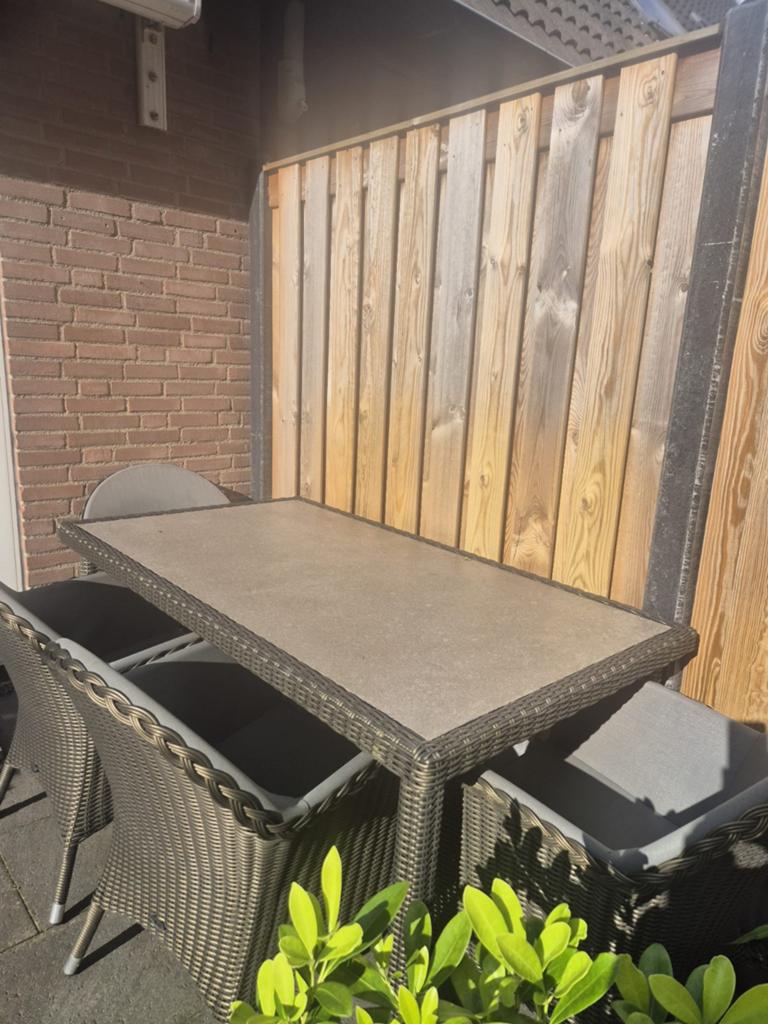 Tuinset eettafel met keramisch gecoate glasplaat + 4 stoelen, Ophalen