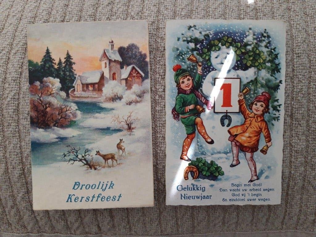 Oude ansichtkaart vrolijk kerstfeest en gelukkig nieuwjaar, Ophalen of Verzenden, Voor 1920, Ongelopen, Kinderen