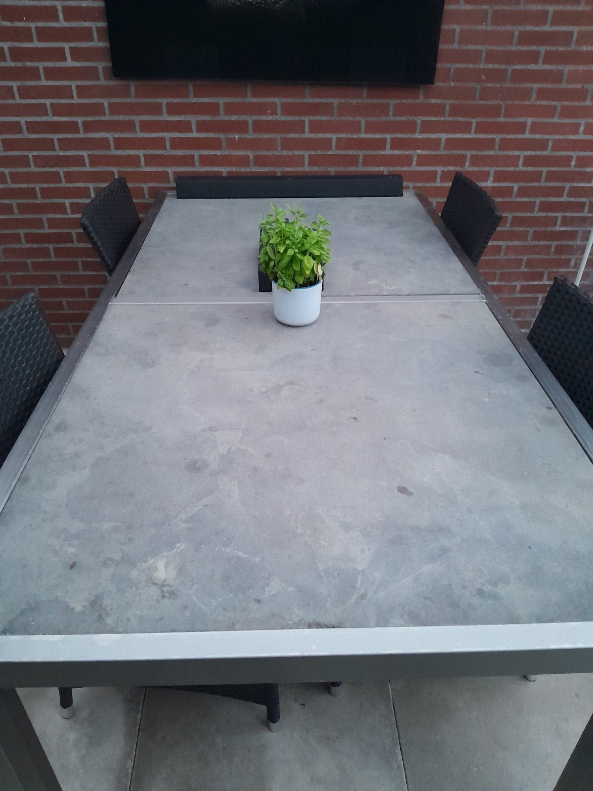 Grote tuintafel met 6 stoelen - Aluminium en Wicker, Ophalen, Gebruikt, Rechthoekig, Aluminium