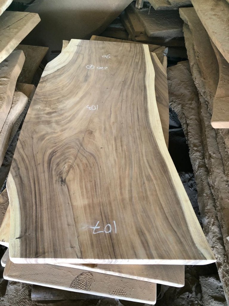 Boomstamtafel - Suar blad 220cm, Ophalen, 100 tot 150 cm, Vijf personen of meer, Rechthoekig