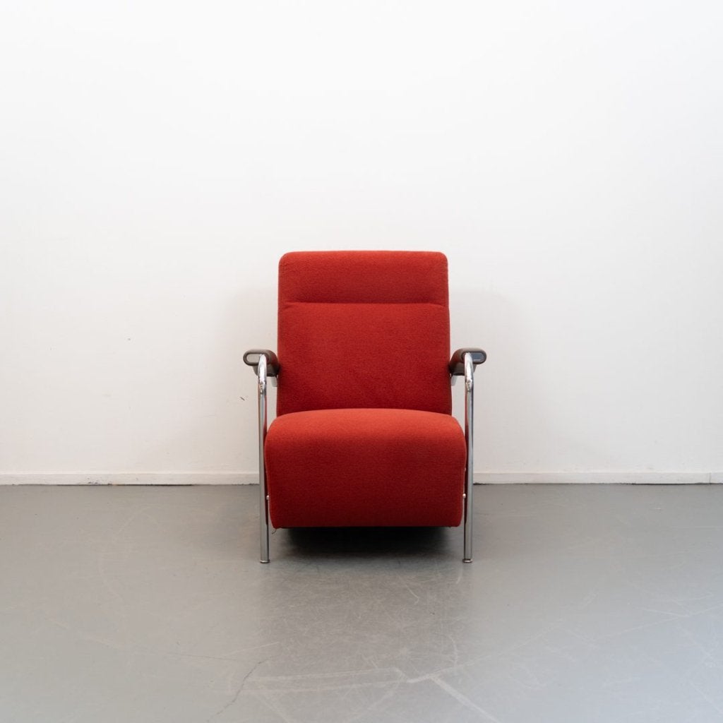 Leolux Scylla Hoog Fauteuil Rood Stof - Chroom, Niet ingevuld, Zo goed als nieuw, Niet ingevuld, Niet ingevuld