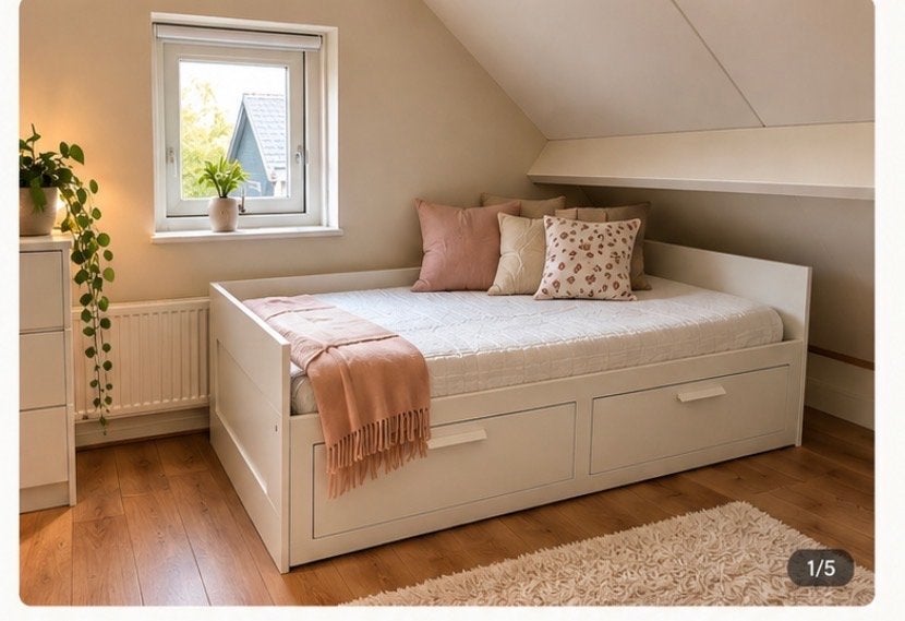IKEA BRIMNES bedbank wit 80x200 – 2 lades + matras., Ophalen, Eenpersoons, Wit, Zo goed als nieuw
