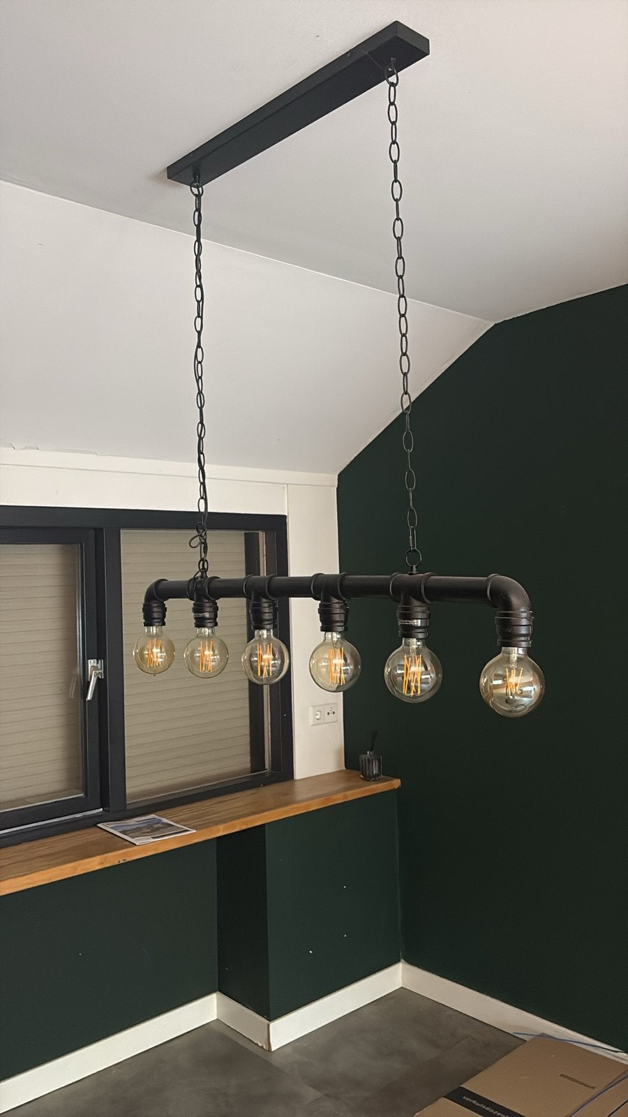 Industriële hanglamp met 6 Edison lampen, Ophalen, Zo goed als nieuw, Metaal