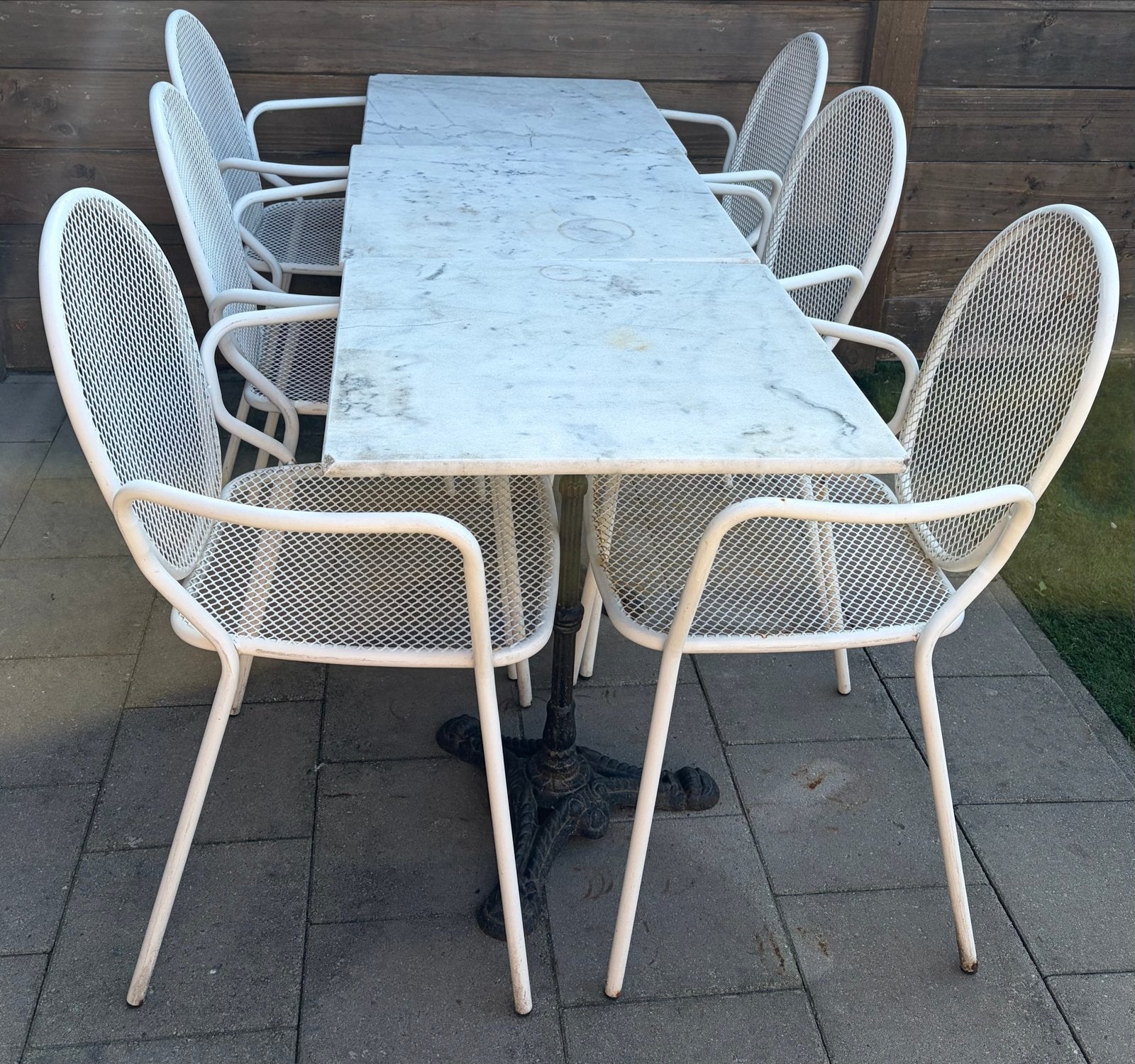 6 stoelen + 3 marmeren tafels, Ophalen, Overige materialen, Gebruikt, Eettafel