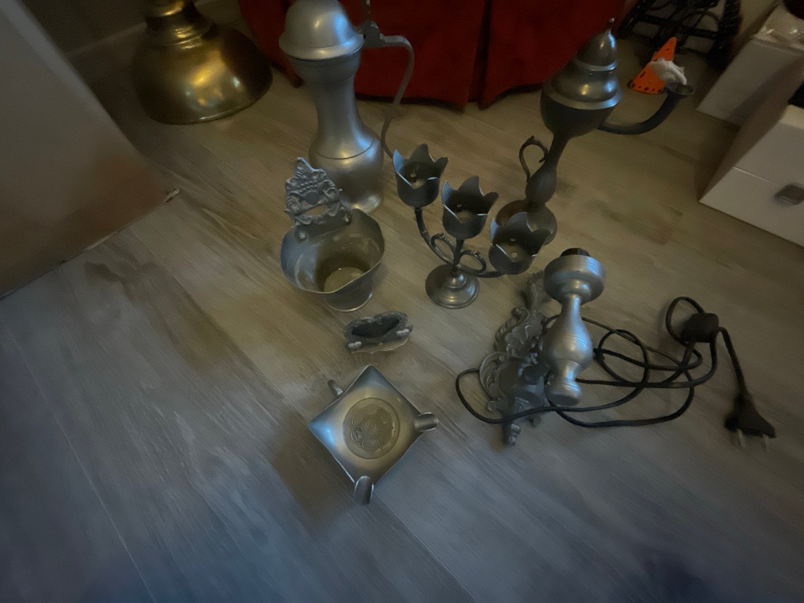 Verzameling van diverse tinnen decoratieartikelen, Antiek en Kunst, Antiek | Tin, Ophalen of Verzenden