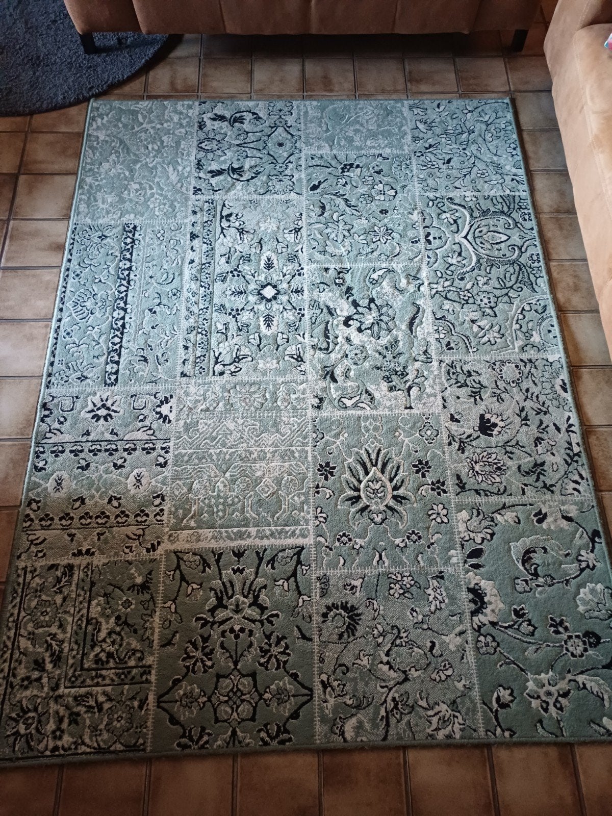 Vintage Vloerkleed | Wonder Patchwork Groen/Zwart 160x220, Ophalen, Gebruikt, 150 tot 200 cm, Groen