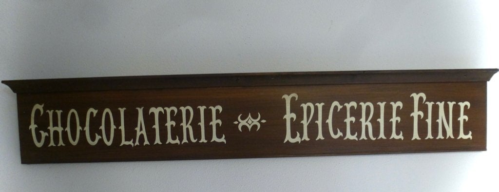 Handgeschilderd bord / Chocolaterie Epicerie / Frankrijk, Reclamebord, Ophalen of Verzenden, Zo goed als nieuw, B6