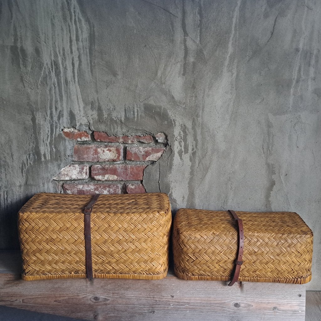 1x Oude rieten reiskoffer koffer reismand met riem *Etage3*, Gebruikt, ., Ophalen of Verzenden, .