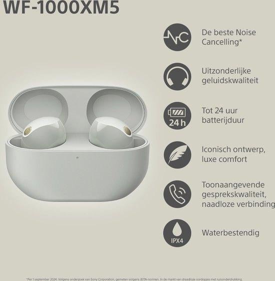 Sony WF-1000XM5 Zilver (Draadloze oordopjes) *Nieuw*, Sony 1, Bluetooth, Nieuw, Ophalen of Verzenden