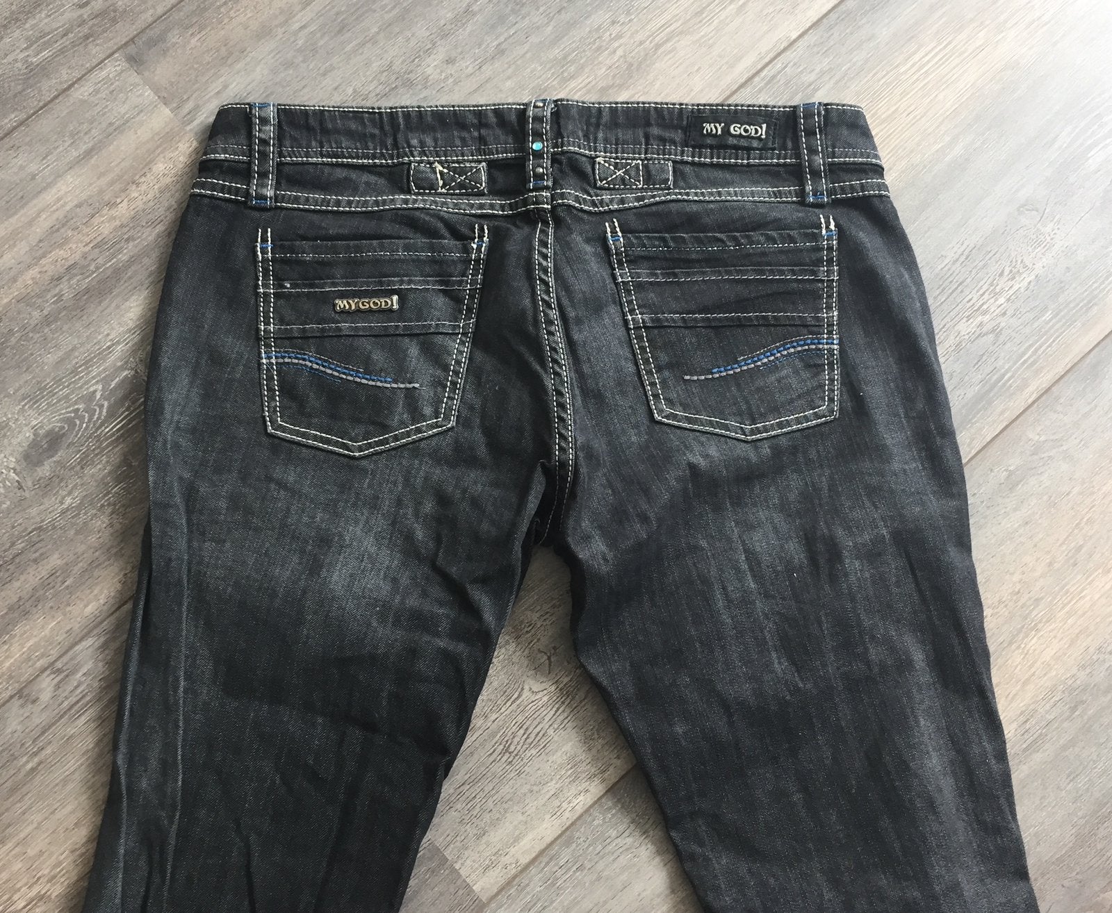 ZGAN Zwarte spijkerbroek van My God maat 32 (M/L) -heel leuk, Ophalen of Verzenden, Zo goed als nieuw, Zwart, W30 - W32 (confectie 38/40)