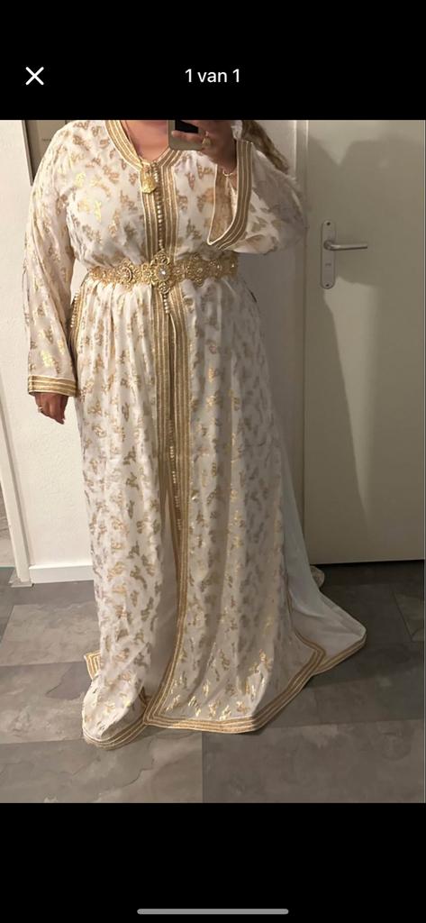 Witte takchita met gouden details - Maat XXL, Overige typen, Wit, Maat 46/48 (XL) of groter, Ophalen of Verzenden