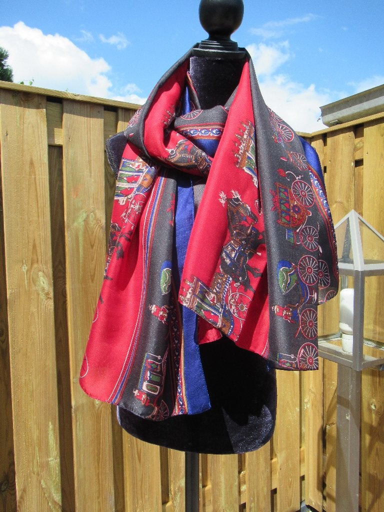 SHAWL Dams Blauw met rood mooie decoratie 180x90 cm zijde, Ophalen of Verzenden, Nieuw, Maat 46/48 (XL) of groter, Sjaal