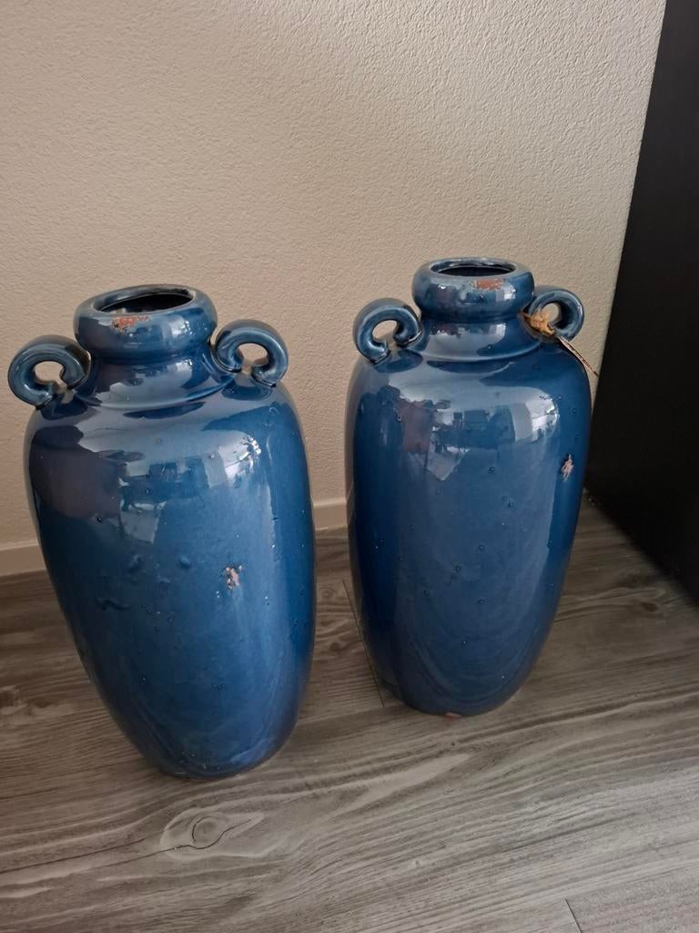 2 Riverdale nimes kruiken / vazen donkerblauw, Ophalen, Overige kleuren, Minder dan 50 cm, Glas