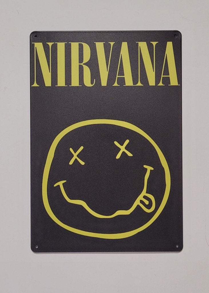 Nirvana Logo Smiley reclamebord van metaal wandbord deco, Verzamelen, Info@deconoord.nl, Nieuw, Ophalen of Verzenden, Foto of Kaart