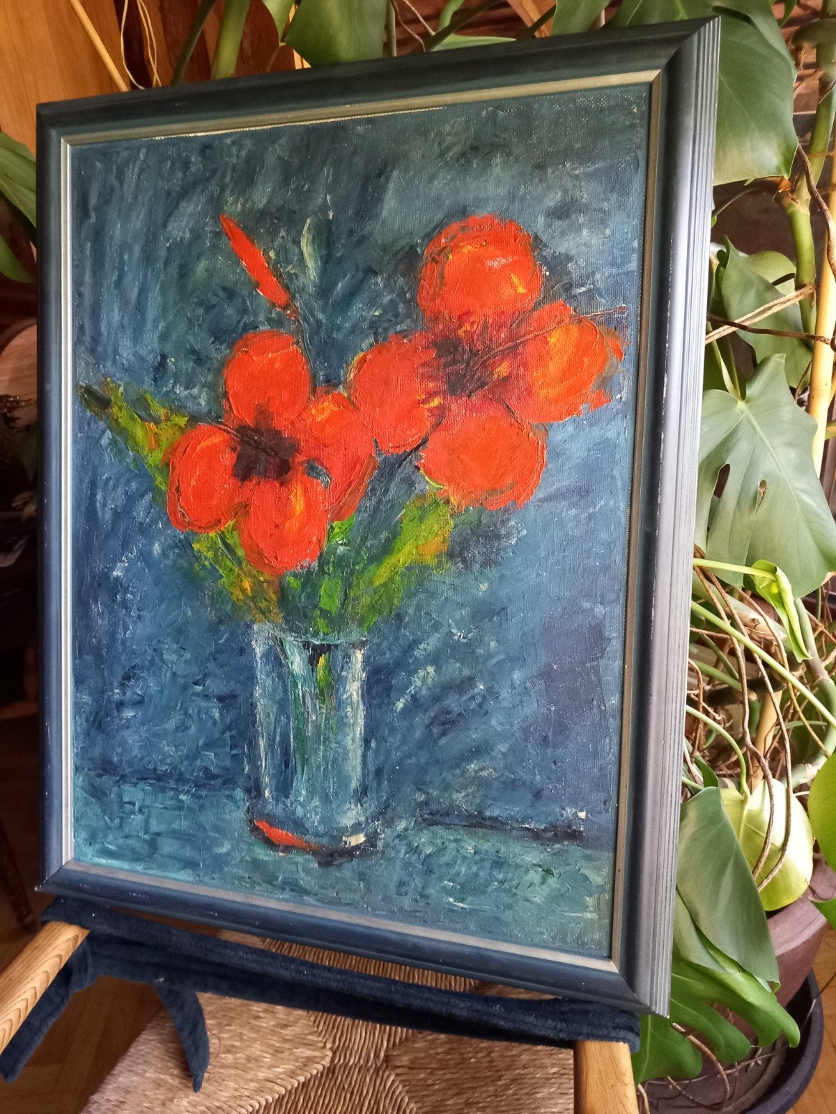 Levendig bloemstilleven in olieverf, ingelijst, Antiek en Kunst, Ophalen of Verzenden