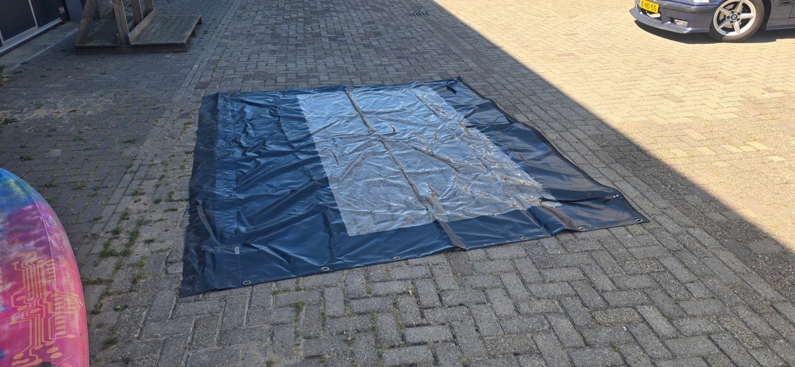 Verandadoek 297x240 cm met rits voor deur is van dik zeil, Tuin en Terras, Ophalen, Minder dan 5 meter