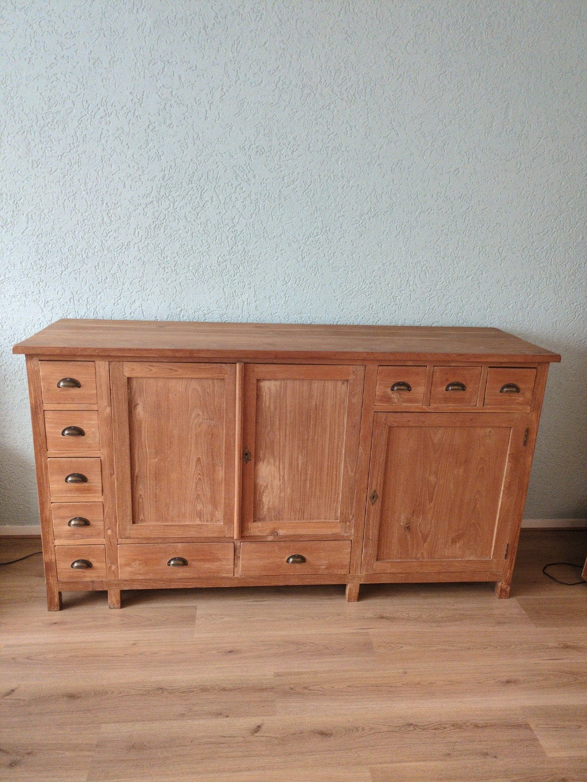 Teakhouten Dressoir / TV-kast met 10 Lades en Deuren, Ophalen, Gebruikt, Met lade(s), Landelijk, Koloniaal