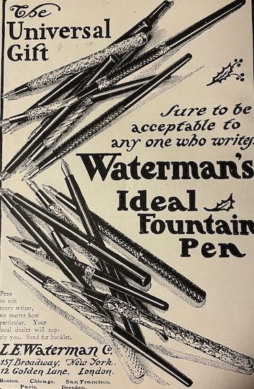 orig. reclame advertentie WATERMAN Vulpen 1901, Gebruikt, Ophalen of Verzenden, Met reclame, Vulpen