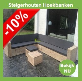 Steigerhouten Loungeset hoekbank loungebank gratis levering, Verzenden, Meer dan 8 zitplaatsen, Zo goed als nieuw, Loungeset