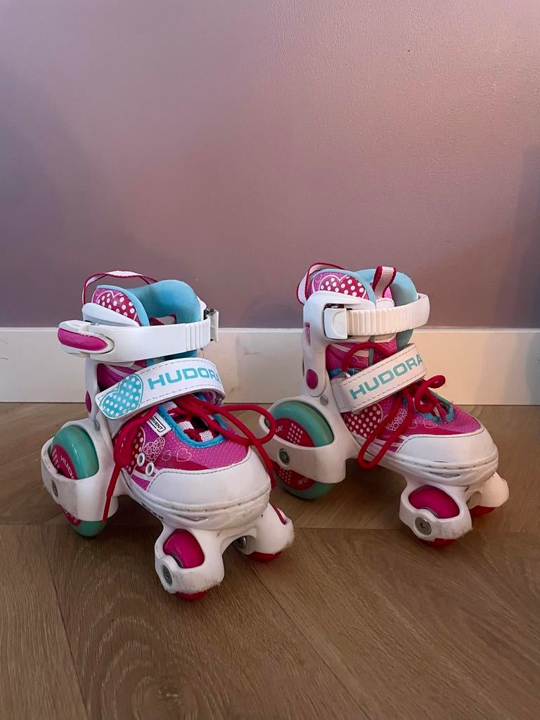 Hudora kinder rolschaatsen wit/roze verstelbaar maat 26-29, Ophalen, Verstelbaar, Zo goed als nieuw, Kinderen