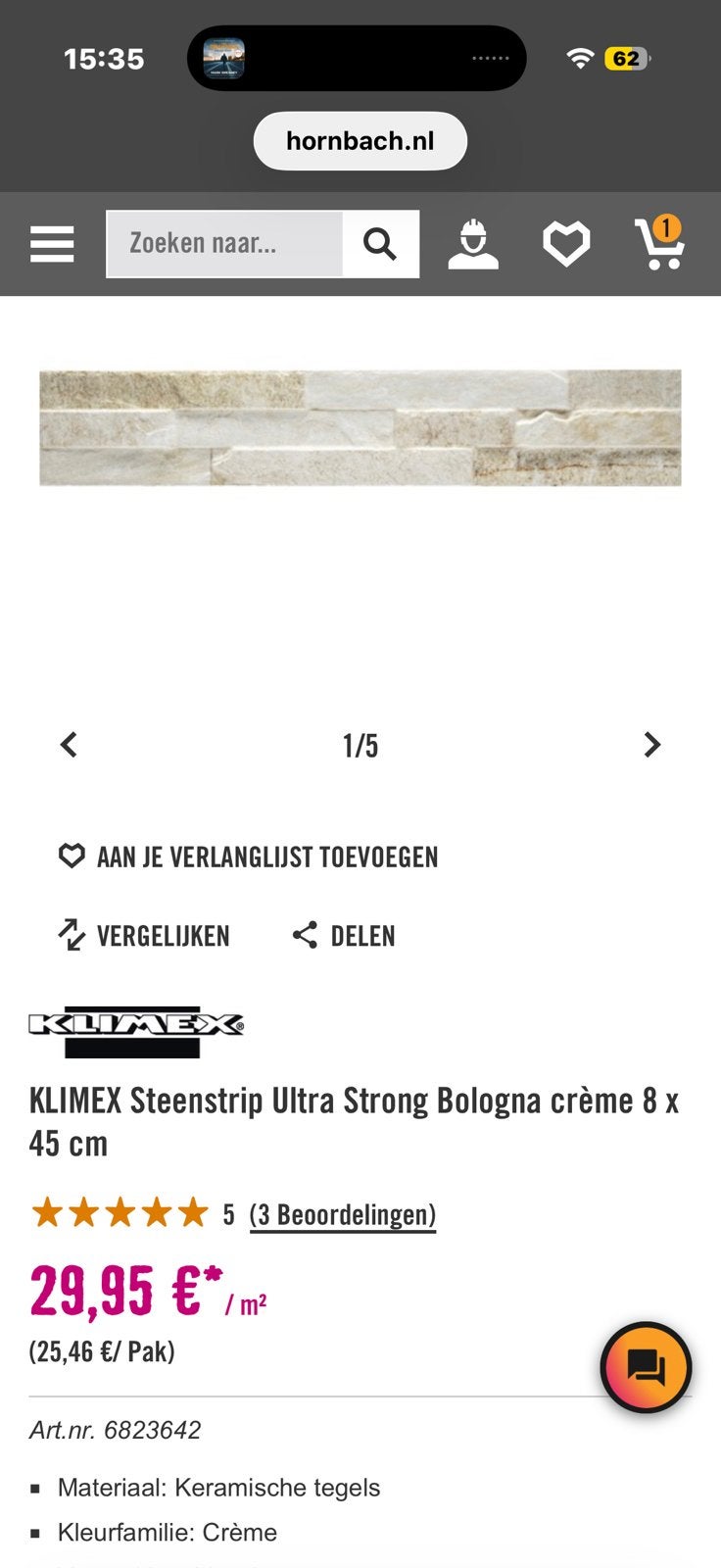 Steenstrips te koop, Ophalen, 40 tot 60 cm, Nieuw, 5 tot 10 m²