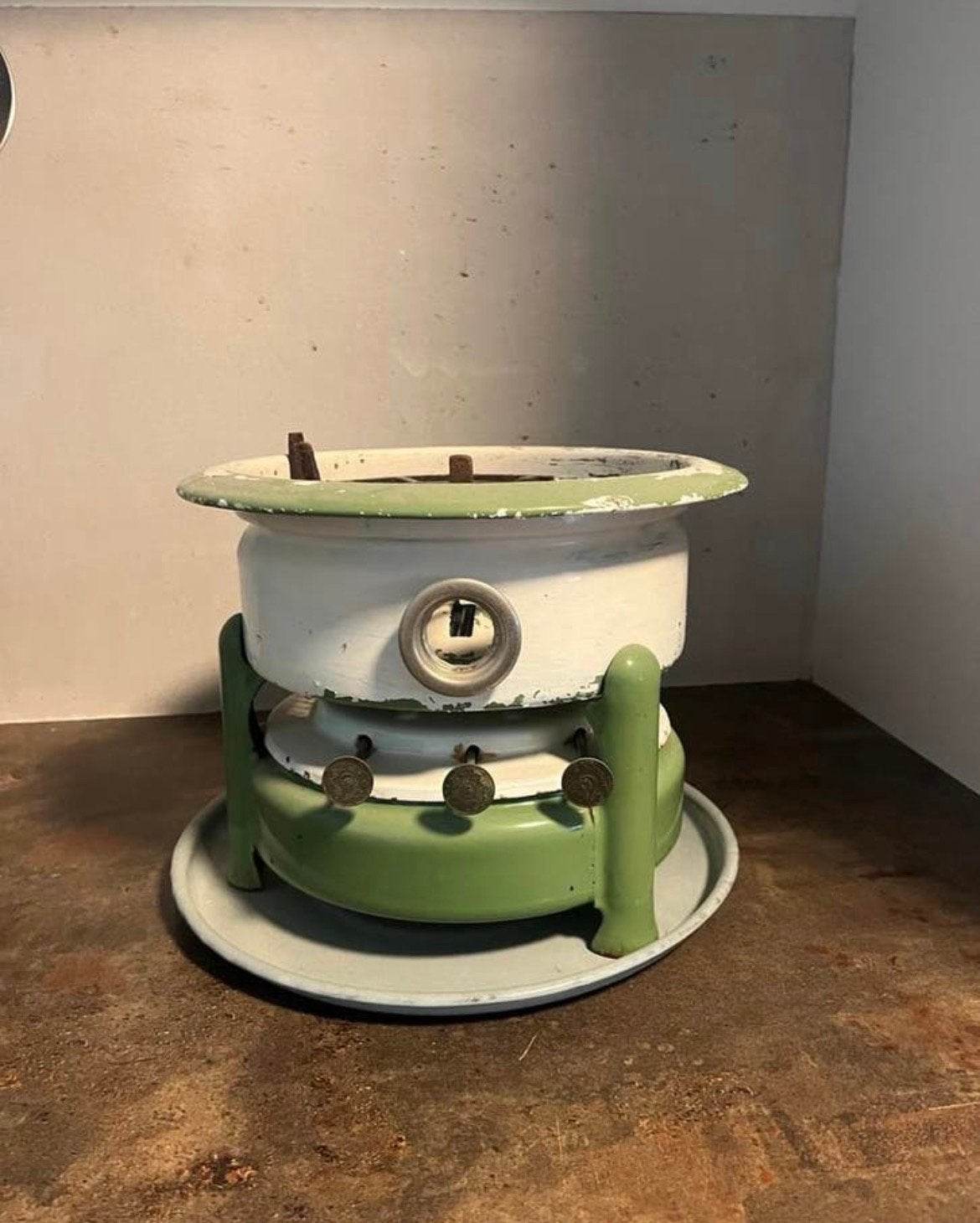 Vintage Petroleumstel - Groen/Wit Emaille Kooktoestel, Antiek en Kunst, Ophalen