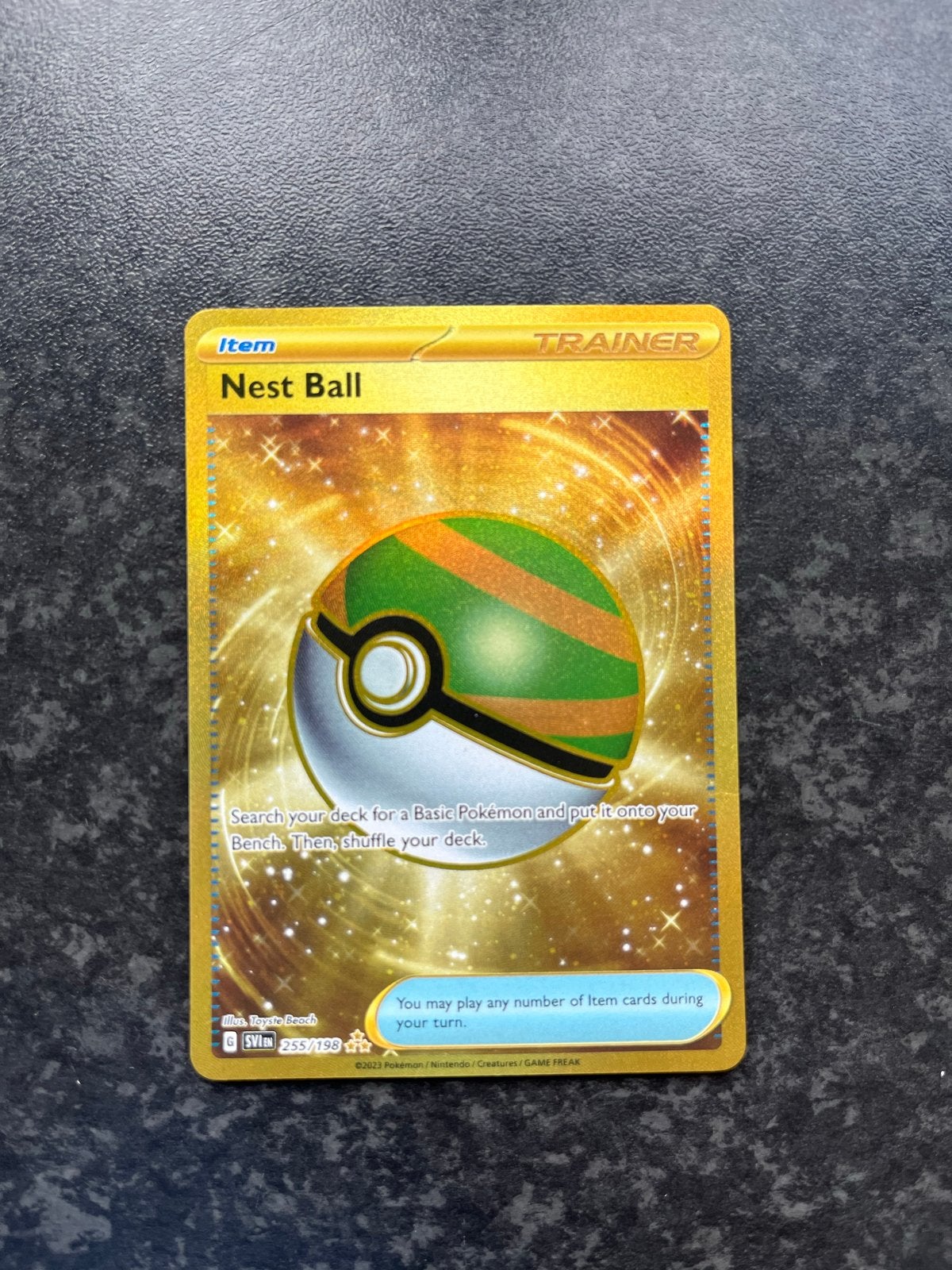 Nest Ball 255/198 Gold Secret Rare Pokémon Kaart, Ophalen of Verzenden, Zo goed als nieuw, Losse kaart, Foil