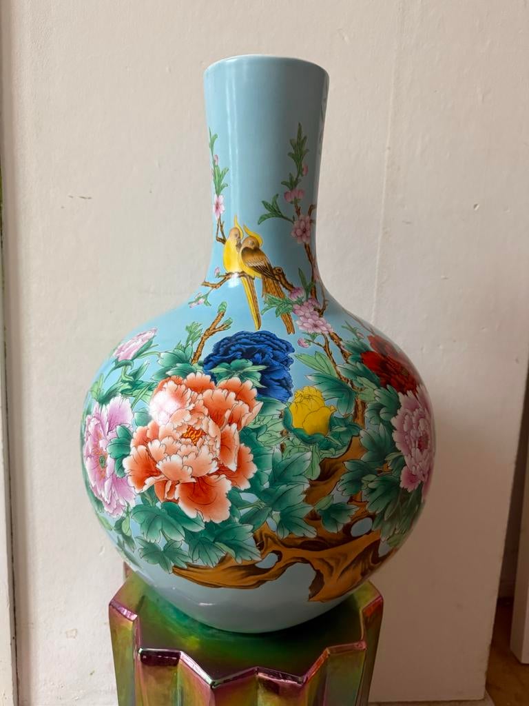 Pols Potten Ball Vaas - Kleurrijke Bloemen en Vogels, Ophalen, Overige kleuren, 50 tot 75 cm, Aardewerk of Porselein