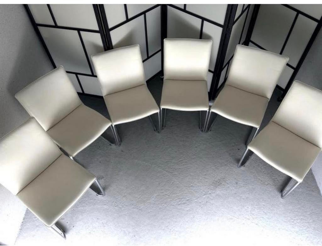 6 Leolux Freyr eetkamerstoelen, Huis en Inrichting, Ophalen, Zo goed als nieuw, Wit, Leer