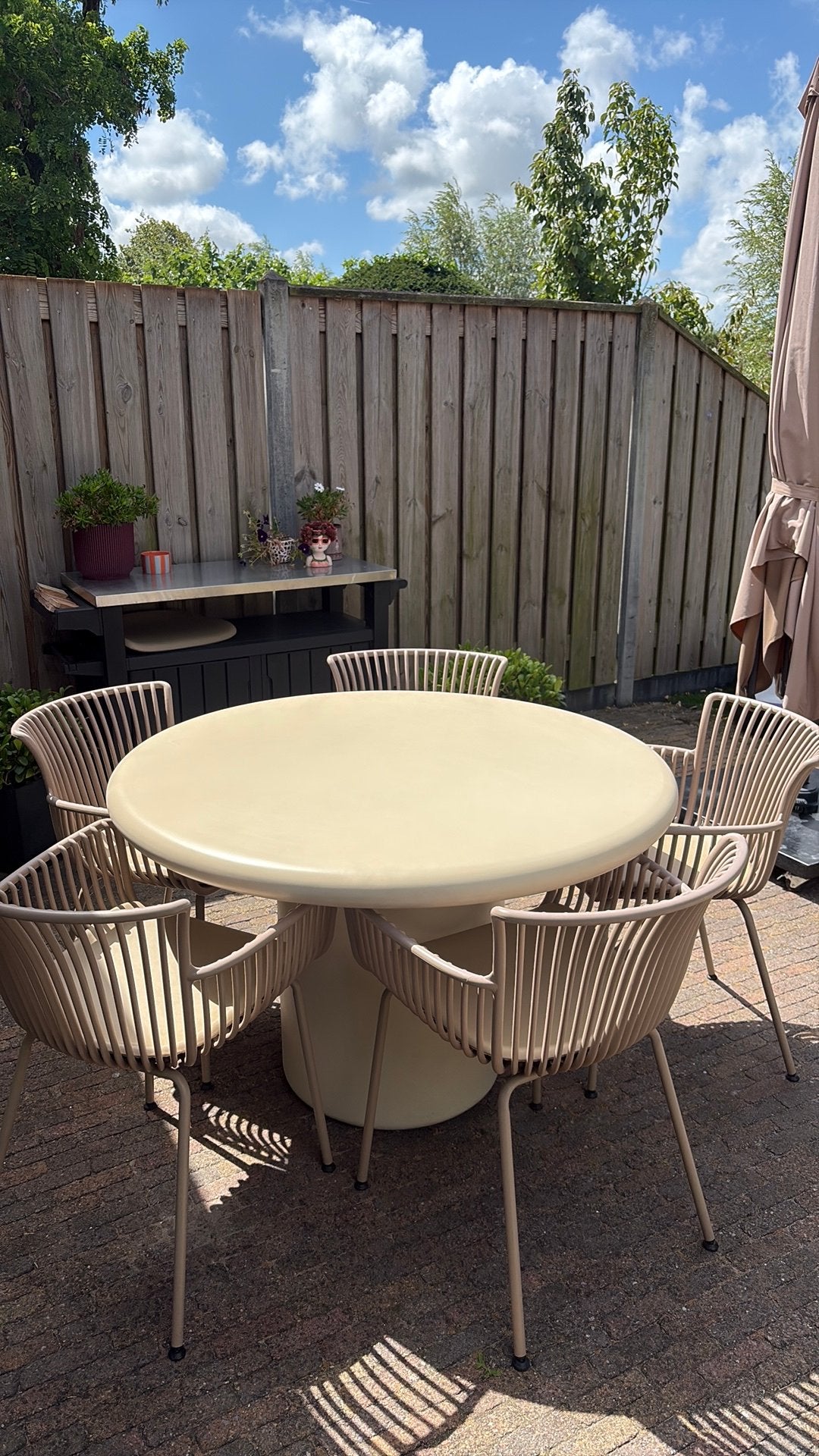 Beige Tafelblad van 120 cm groot, leuk voor DIY Project, Ophalen, Overige materialen, Rond, Zo goed als nieuw