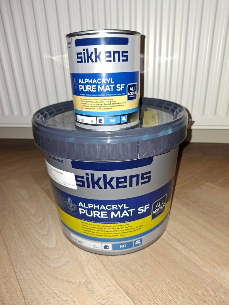 6 ltr Sikkens Alphacryl Pure Mat SF - Extreem Matte Muurverf, Doe-het-zelf en Verbouw, Verf, Beits en Lak, Nieuw, Ophalen of Verzenden