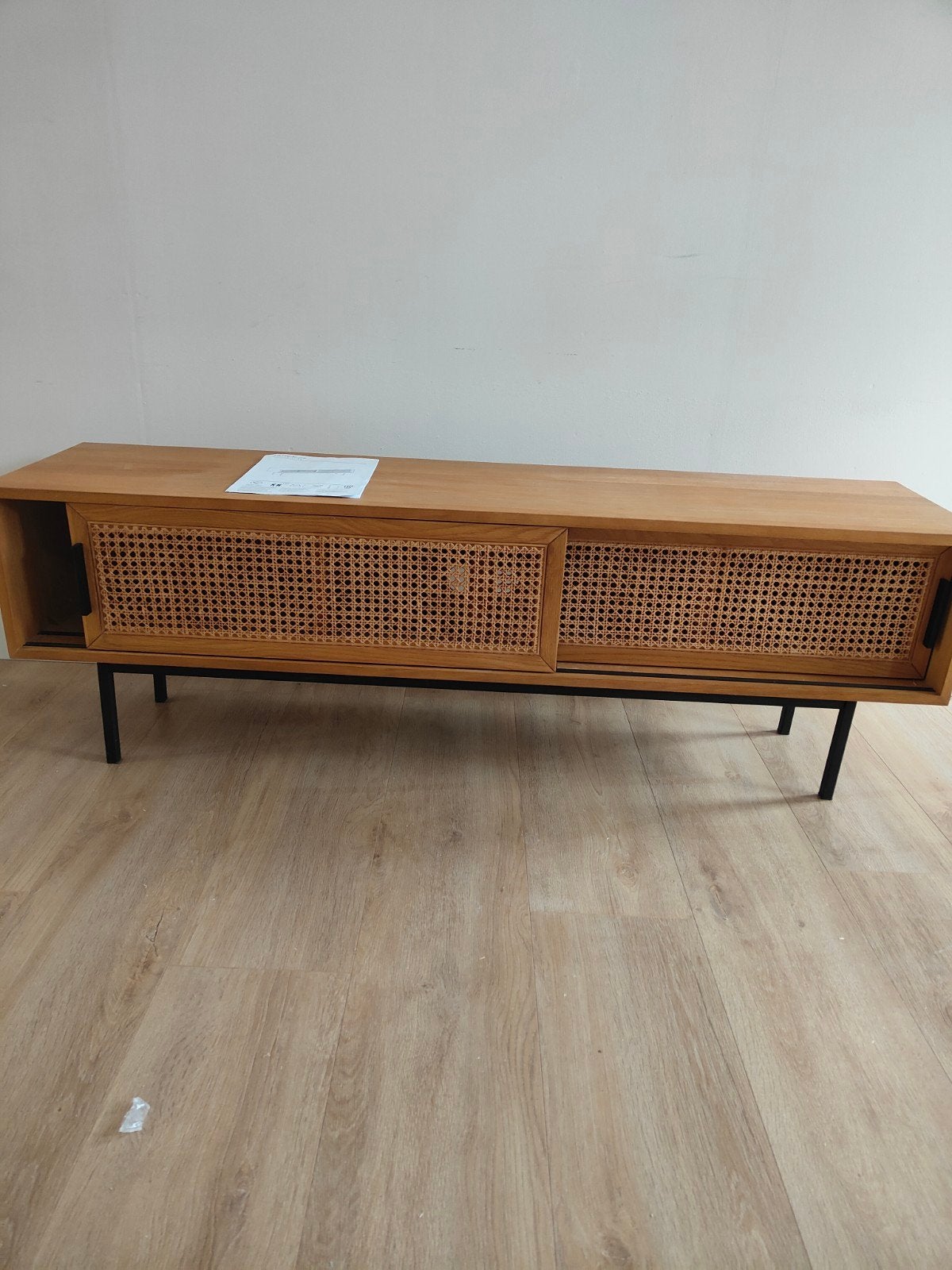 La Redoute eikenhout TV meubel met vlechtwerk afwerking, Ophalen, Overige materialen, 100 tot 150 cm, Modern, Scandinavisch, Bohemian