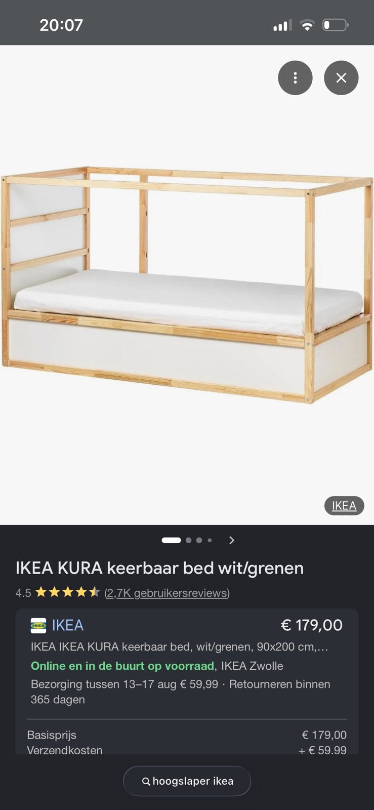 Ikea hoogslaper kinderbed ikea bed kura keerbaar bed, Ophalen, Zo goed als nieuw, Hoogslaper