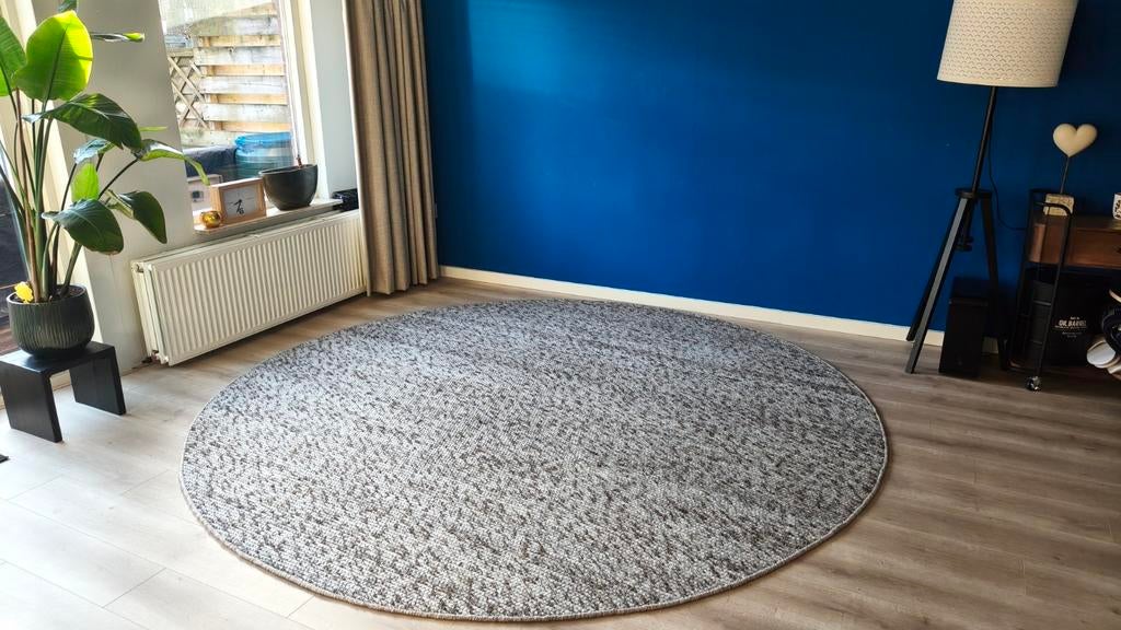 Z.G.A.N. Rond wollen vloerkleed - Bruin/Gemeleerd 280cm, Ophalen, Bruin, Gebruikt, Rond