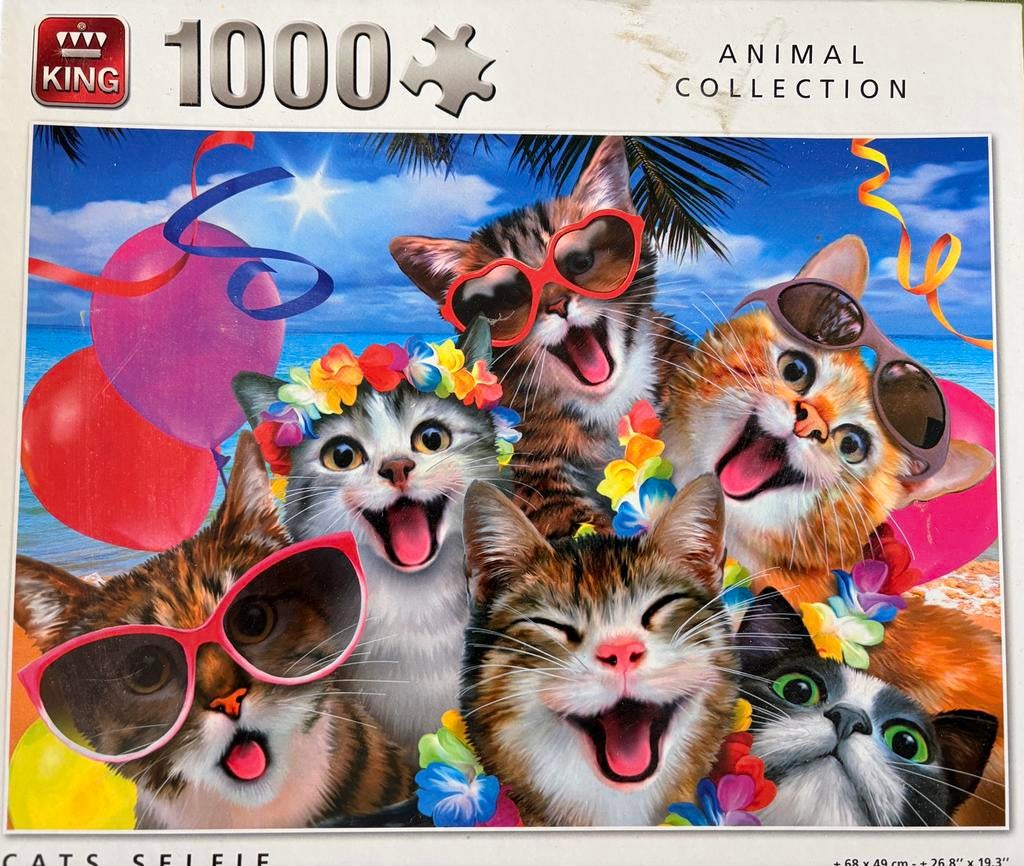 Selfie katten puzzel 1000 stukjee, Hobby en Vrije tijd, Ophalen of Verzenden, 500 t/m 1500 stukjes, Zo goed als nieuw, Legpuzzel