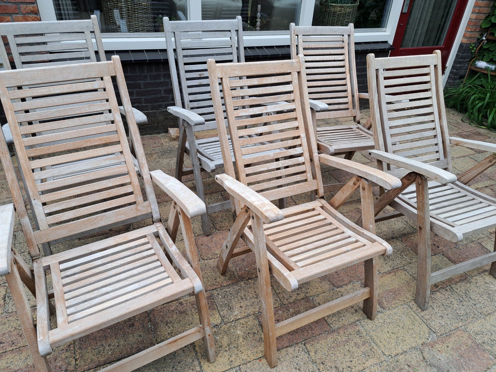 6 Teakhouten Tuinstoelen - Verstelbaar en Inklapbaar, Tuin en Terras, Tuinstoelen, Ophalen of Verzenden, Gebruikt, Teakhout, Verstelbaar