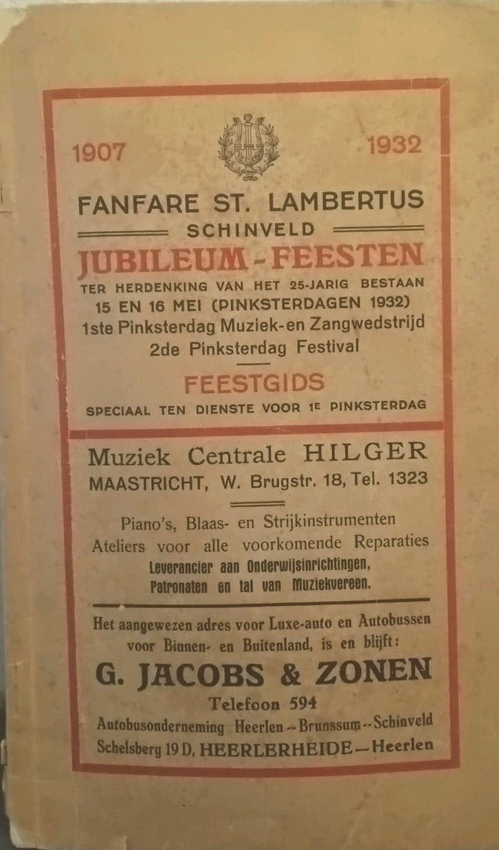 FANF. ST LAMBERTUS SCHINVELD JUBILEUM FEESTGIDS 1932 25 JAAR, Ophalen of Verzenden