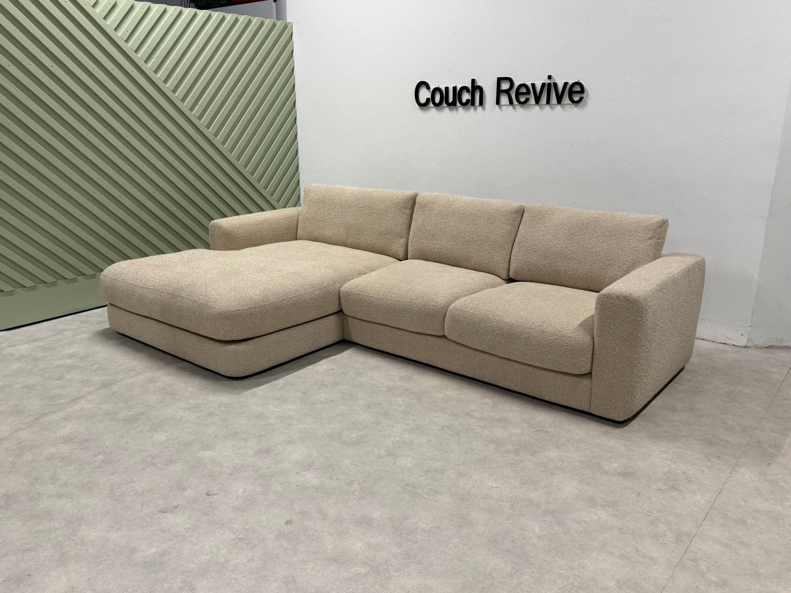 Bouclé Hoekbank 320x185 | GRATIS LEVERING, Huis en Inrichting, -, Verzenden, -, Zo goed als nieuw